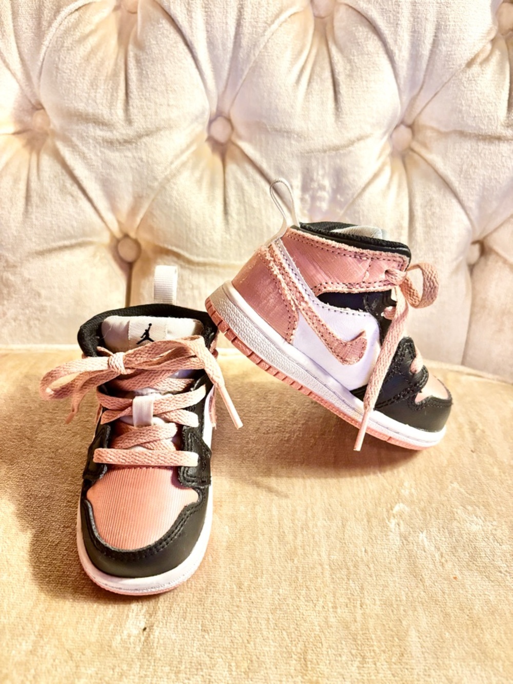 Nike Air Jordan 1 Mid Toddler Size 5C Pink Black White Sneakers